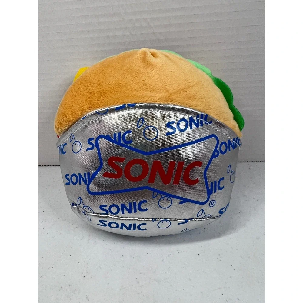 Sonic Drive-In Cheeseburger Plush Toy Silver Foil Fast Food Collectible 6.5